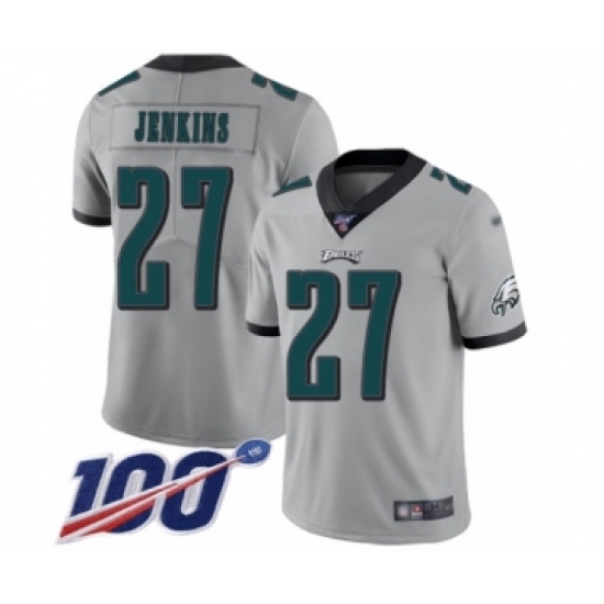 Men's Philadelphia Eagles 27 Malcolm Jenkins Limited Silver Inverted Legend 100th Season Football Jersey
