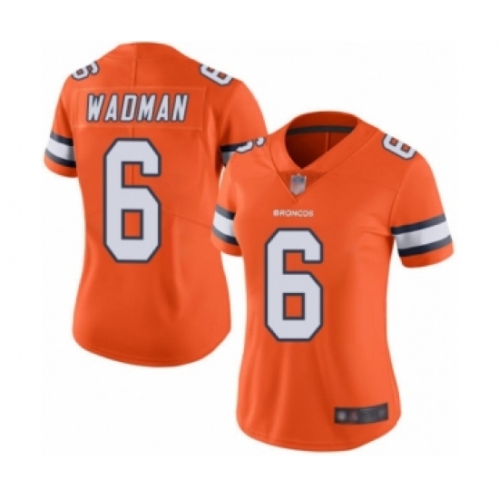 Women's Denver Broncos 6 Colby Wadman Limited Orange Rush Vapor Untouchable Football Jersey