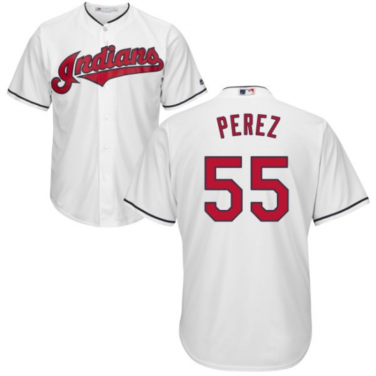 Youth Majestic Cleveland Indians 55 Roberto Perez Authentic White Home Cool Base MLB Jersey