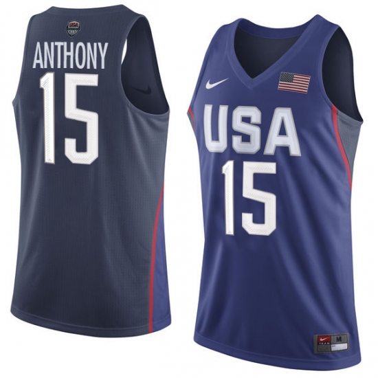 Men's Nike Team USA 15 Carmelo Anthony Swingman Navy Blue 2016 Olympic Basketball Jersey
