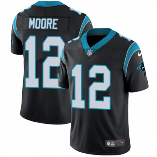 Men's Nike Carolina Panthers 12 D.J. Moore Black Team Color Vapor Untouchable Limited Player NFL Jersey