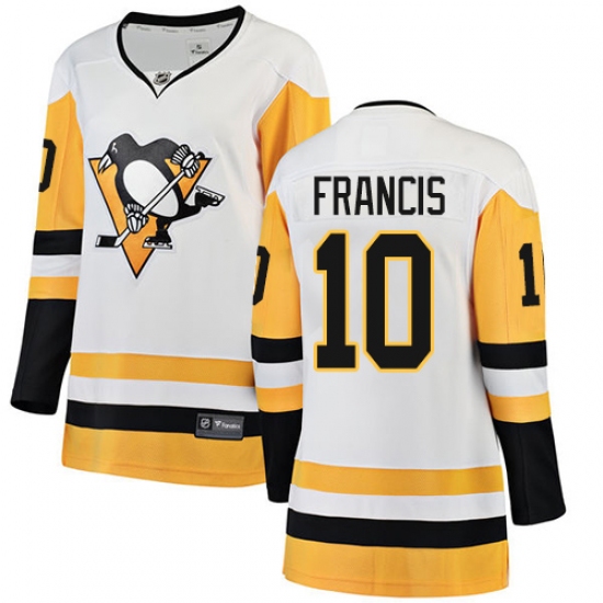 Women's Pittsburgh Penguins 10 Ron Francis Authentic White Away Fanatics Branded Breakaway NHL Jersey