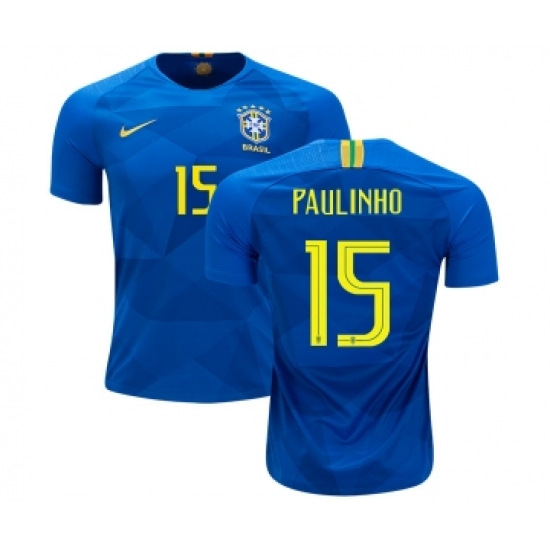 Brazil 15 Paulinho Away Kid Soccer Country Jersey