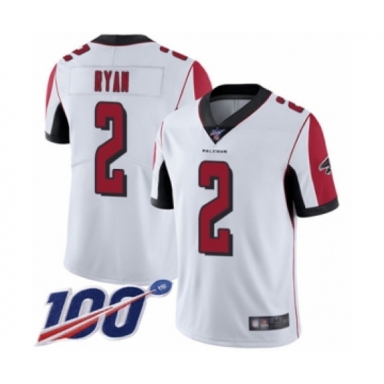 Men's Atlanta Falcons 2 Matt Ryan White Vapor Untouchable Limited Player 100th Season Football Jersey