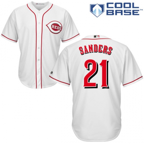 Youth Majestic Cincinnati Reds 21 Reggie Sanders Authentic White Home Cool Base MLB Jersey