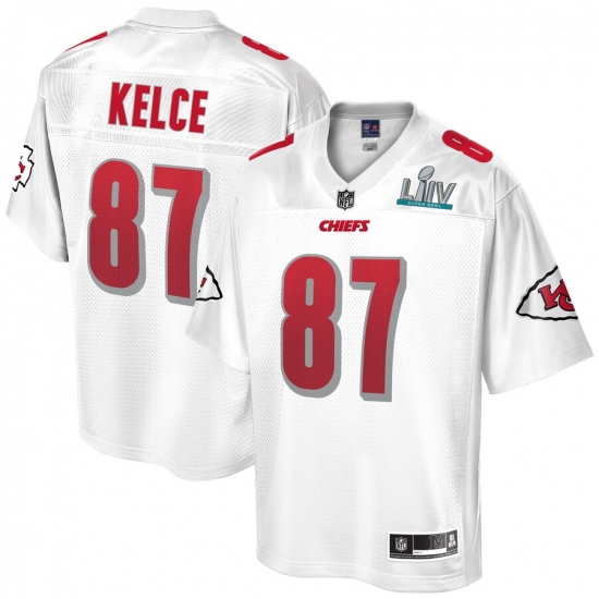 Men's Kansas City Chiefs 87 Travis Kelce NFL Pro Line White Super Bowl LIV Champions Jersey