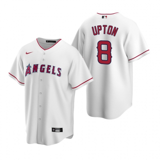 Men's Nike Los Angeles Angels 8 Justin Upton White Home Stitched Baseball Jersey