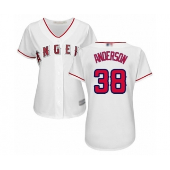 Women's Los Angeles Angels of Anaheim 38 Justin Anderson Authentic White Home Cool Base Baseball Player Jersey