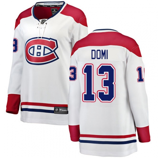 Women's Montreal Canadiens 13 Max Domi Authentic White Away Fanatics Branded Breakaway NHL Jersey