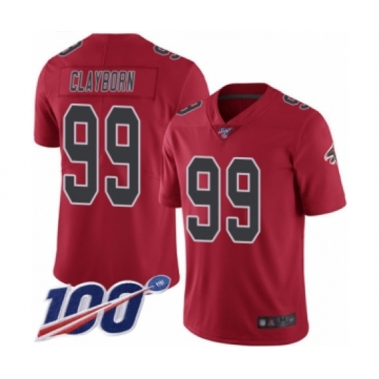 Men's Atlanta Falcons 99 Adrian Clayborn Limited Red Rush Vapor Untouchable 100th Season Football Jersey