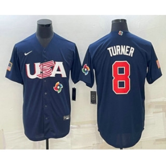 Men's USA Baseball 8 Trea Turner 2023 Navy World Baseball Classic Stitched Jersey