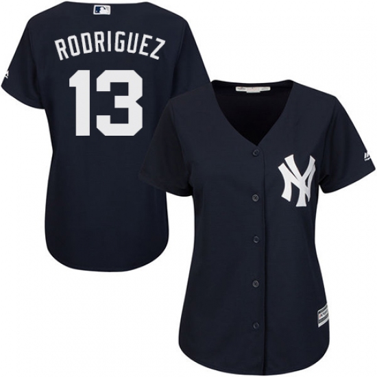 Women's Majestic New York Yankees 13 Alex Rodriguez Replica Navy Blue Alternate MLB Jersey