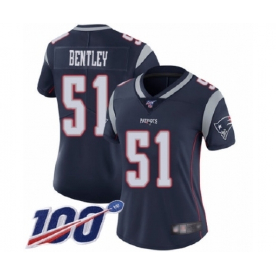 Women's New England Patriots 51 JaWhaun Bentley Navy Blue Team Color Vapor Untouchable Limited Player 100th Season Football Jersey