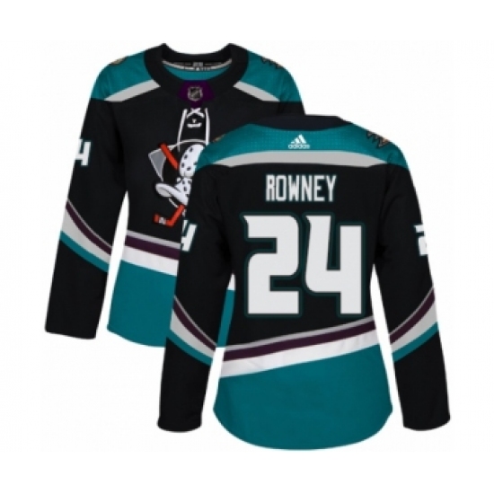 Women's Adidas Anaheim Ducks 24 Carter Rowney Premier Black Teal Alternate NHL Jersey