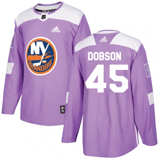 Men's Adidas New York Islanders 45 Noah Dobson Authentic Purple Fights Cancer Practice NHL Jersey