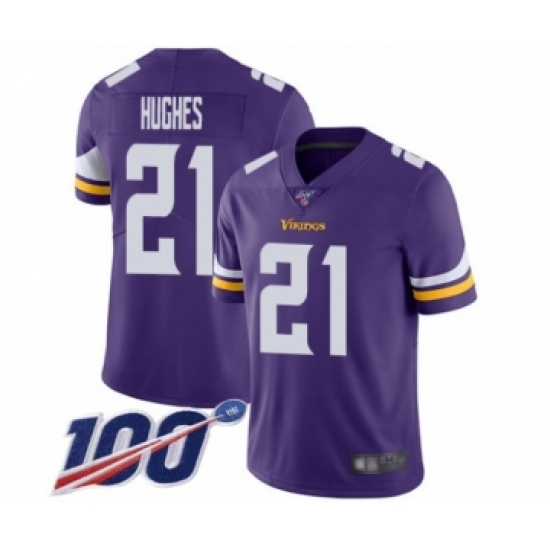 Men's Minnesota Vikings 21 Mike Hughes Purple Team Color Vapor Untouchable Limited Player 100th Season Football Jersey