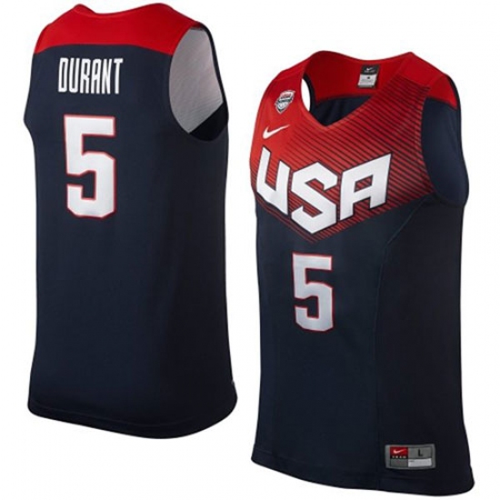 Men's Nike Team USA 5 Kevin Durant Authentic Navy Blue 2014 Dream Team Basketball Jersey
