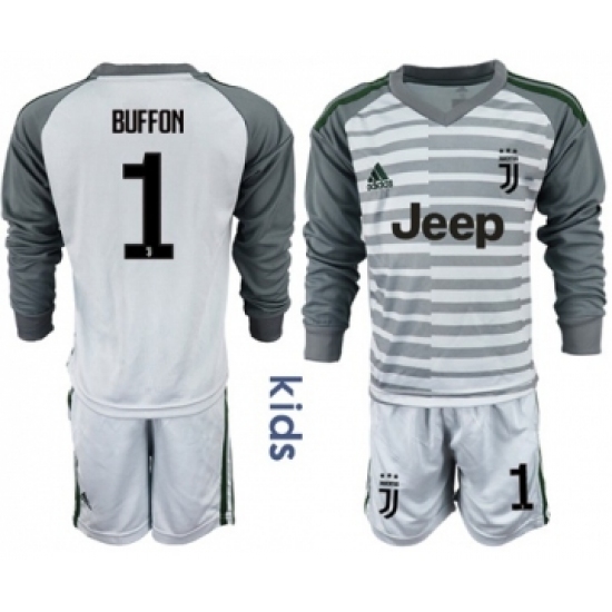 Juventus 1 Buffon Grey Goalkeeper Long Sleeves Kid Soccer Club Jersey