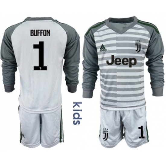 Juventus 1 Buffon Grey Goalkeeper Long Sleeves Kid Soccer Club Jersey