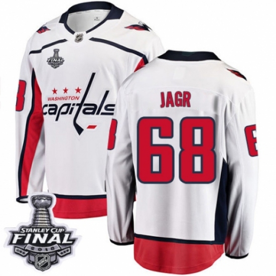 Men's Washington Capitals 68 Jaromir Jagr Fanatics Branded White Away Breakaway 2018 Stanley Cup Final NHL Jersey
