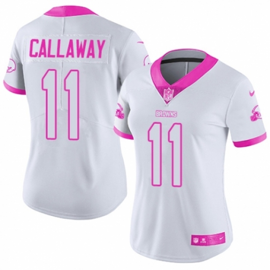 Women's Nike Cleveland Browns 11 Antonio Callaway Limited White/Pink Rush Fashion NFL Jersey
