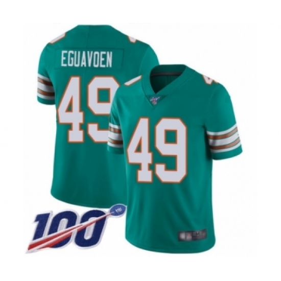Men's Miami Dolphins 49 Sam Eguavoen Aqua Green Alternate Vapor Untouchable Limited Player 100th Season Football Jersey