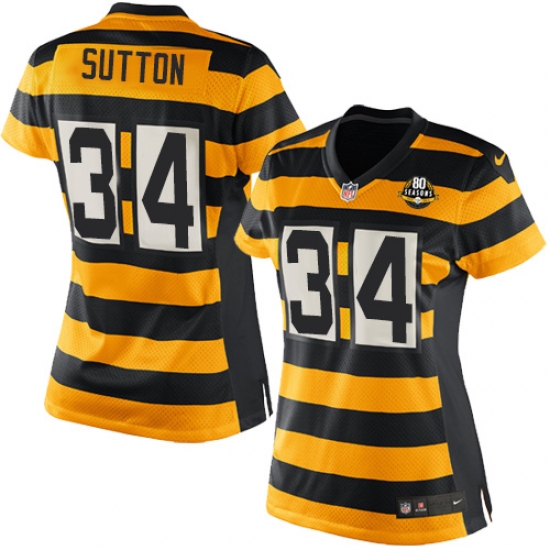 Women's Nike Pittsburgh Steelers 34 Cameron Sutton Game Yellow/Black Alternate 80TH Anniversary Throwback NFL Jersey