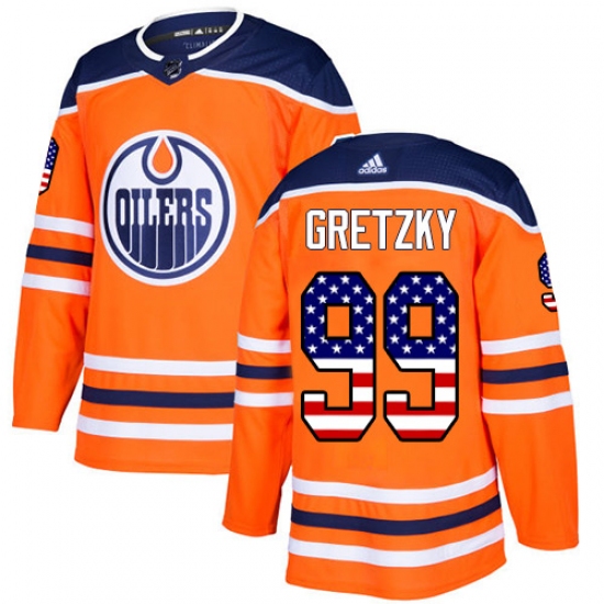 Youth Adidas Edmonton Oilers 99 Wayne Gretzky Authentic Orange USA Flag Fashion NHL Jersey