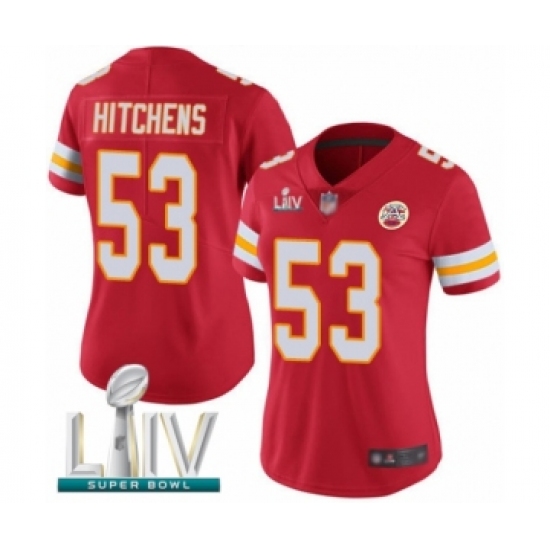 Women's Kansas City Chiefs 53 Anthony Hitchens Red Team Color Vapor Untouchable Limited Player Super Bowl LIV Bound Football Jersey
