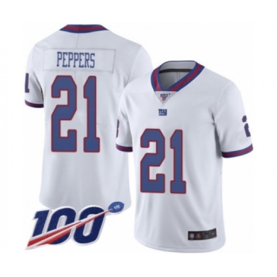 Men's New York Giants 21 Jabrill Peppers Limited White Rush Vapor Untouchable 100th Season Football Jersey
