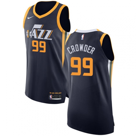 Men's Nike Utah Jazz 99 Jae Crowder Authentic Navy Blue Road NBA Jersey - Icon Edition