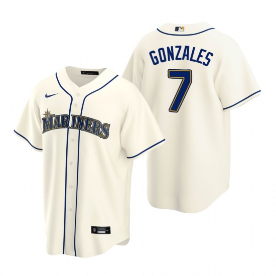 Men's Nike Seattle Mariners 7 Marco Gonzales Cream Alternate Stitched Baseball Jersey