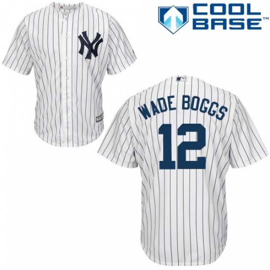 Men's Majestic New York Yankees 12 Wade Boggs Replica White Home MLB Jersey
