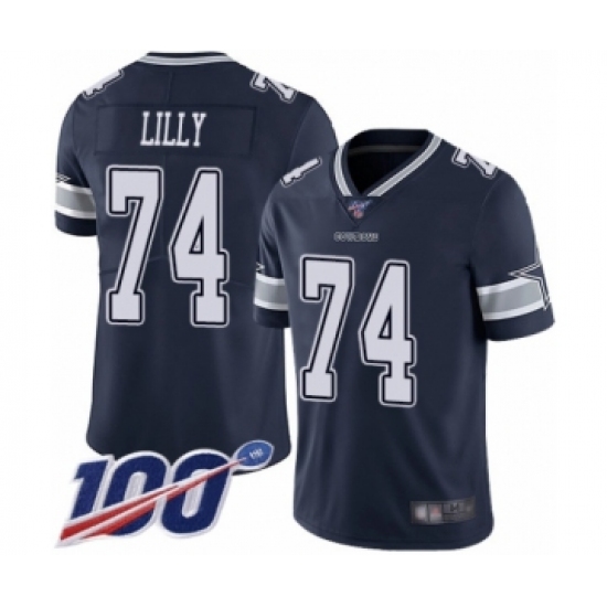 Men's Dallas Cowboys 74 Bob Lilly Navy Blue Team Color Vapor Untouchable Limited Player 100th Season Football Jersey