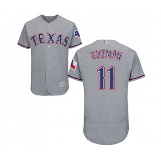 Men's Texas Rangers 11 Ronald Guzman Grey Road Flex Base Authentic Collection Baseball Jersey
