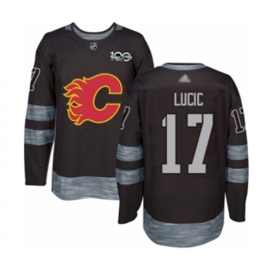 Men's Calgary Flames 17 Milan Lucic Authentic Black 1917-2017 100th Anniversary Hockey Jersey
