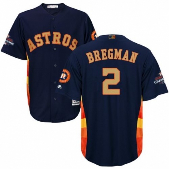 Youth Majestic Houston Astros 2 Alex Bregman Authentic Navy Blue Alternate 2018 Gold Program Cool Base MLB Jersey