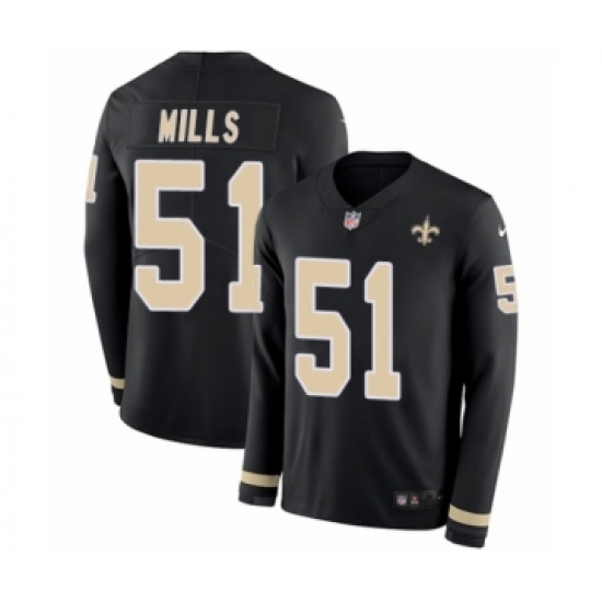 Men's Nike New Orleans Saints 51 Sam Mills Limited Black Therma Long Sleeve NFL Jersey