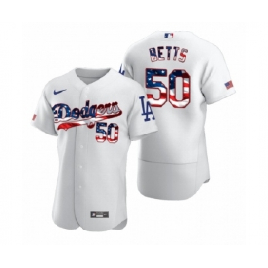 Men's Mookie Betts 50 Los Angeles Dodgers White 2020 Stars & Stripes 4th of July Jersey