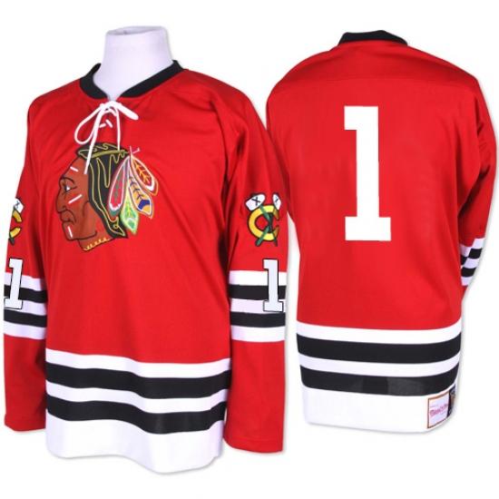 Men's Mitchell and Ness Chicago Blackhawks 1 Glenn Hall Authentic Red 1960-61 Throwback NHL Jersey