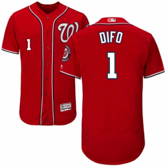 Men's Majestic Washington Nationals 1 Wilmer Difo Red Alternate Flex Base Authentic Collection MLB Jersey