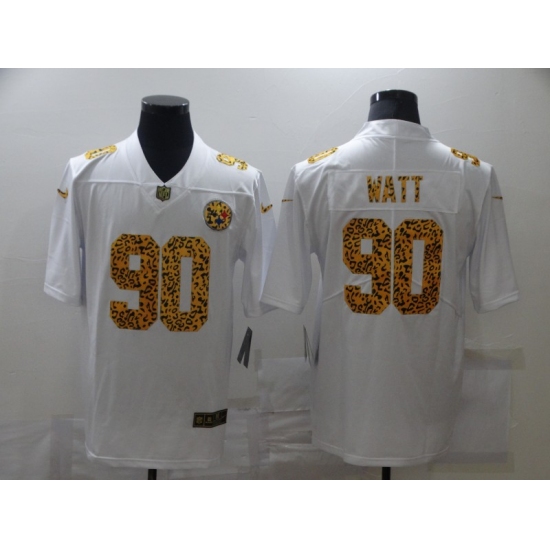 Men's Pittsburgh Steelers 90 T. J. Watt White Nike Leopard Print Limited Jersey