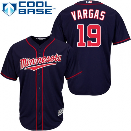 Men's Majestic Minnesota Twins 19 Kennys Vargas Replica Navy Blue Alternate Road Cool Base MLB Jersey