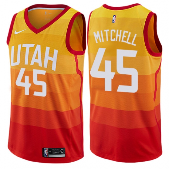 Youth Nike Utah Jazz 45 Donovan Mitchell Swingman Orange NBA Jersey - City Edition