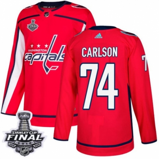 Men's Adidas Washington Capitals 74 John Carlson Premier Red Home 2018 Stanley Cup Final NHL Jersey