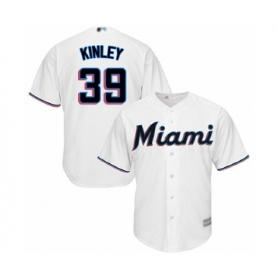 Youth Miami Marlins 39 Tyler Kinley Authentic White Home Cool Base Baseball Player Jersey