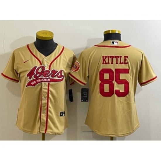 Women's San Francisco 49ers 85 George Kittle Gold With Patch Cool Base Stitched Baseball Jersey