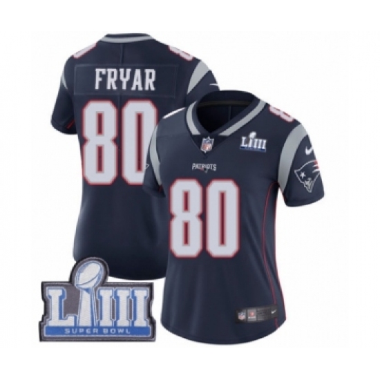 Women's Nike New England Patriots 80 Irving Fryar Navy Blue Team Color Vapor Untouchable Limited Player Super Bowl LIII Bound NFL Jersey