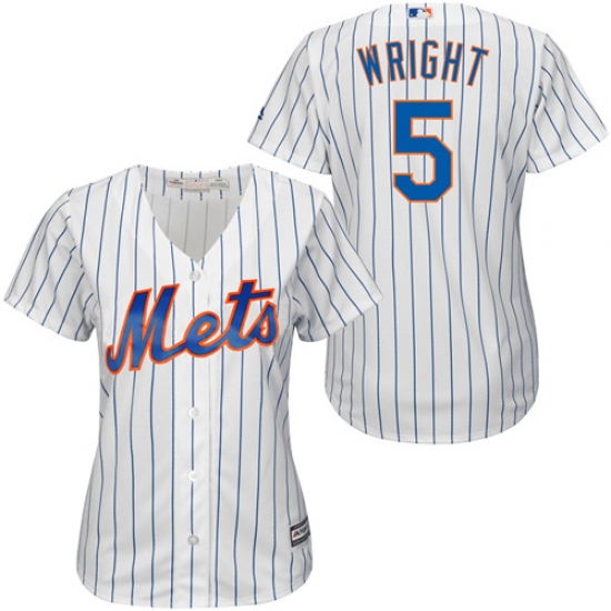 Women's Majestic New York Mets 5 David Wright Authentic White/Blue Strip MLB Jersey