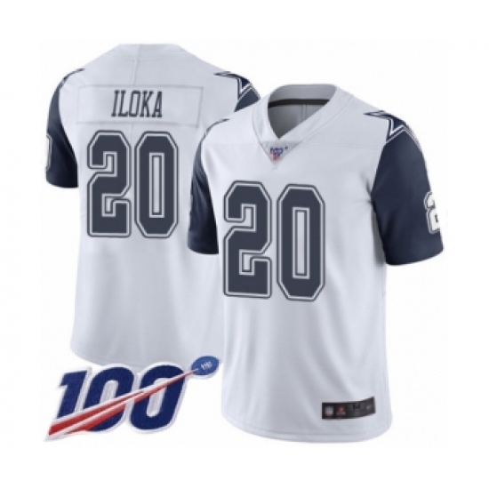 Men's Dallas Cowboys 20 George Iloka Limited White Rush Vapor Untouchable 100th Season Football Jersey